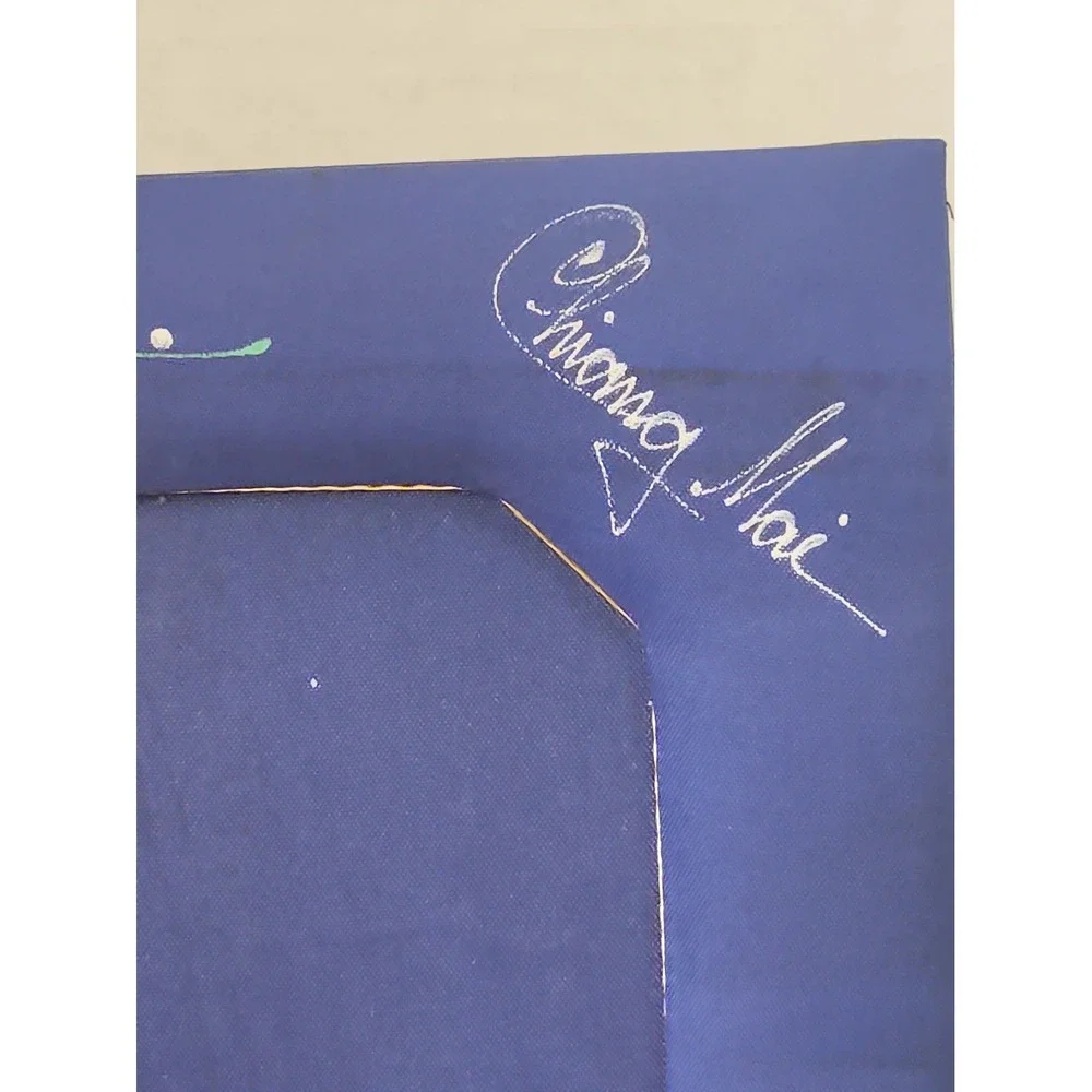 Vtg Chiang Mai Thailand Fabric Picture Frame Hand Painted Royal Blue 5x7 Read